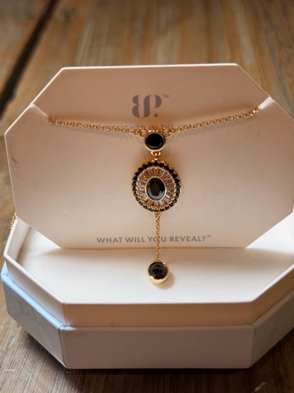 Bomb Party! Gold-Tone Necklace with Black Stone Oval Pendant by BP. - Picture 5 of 5